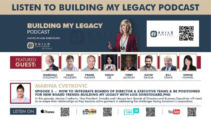 Episode 3 – How To Integrate Boards of Director & Executive Teams & Be Positioned for New Board Trends-Building My Legacy with Lois Sonstegard,PhD